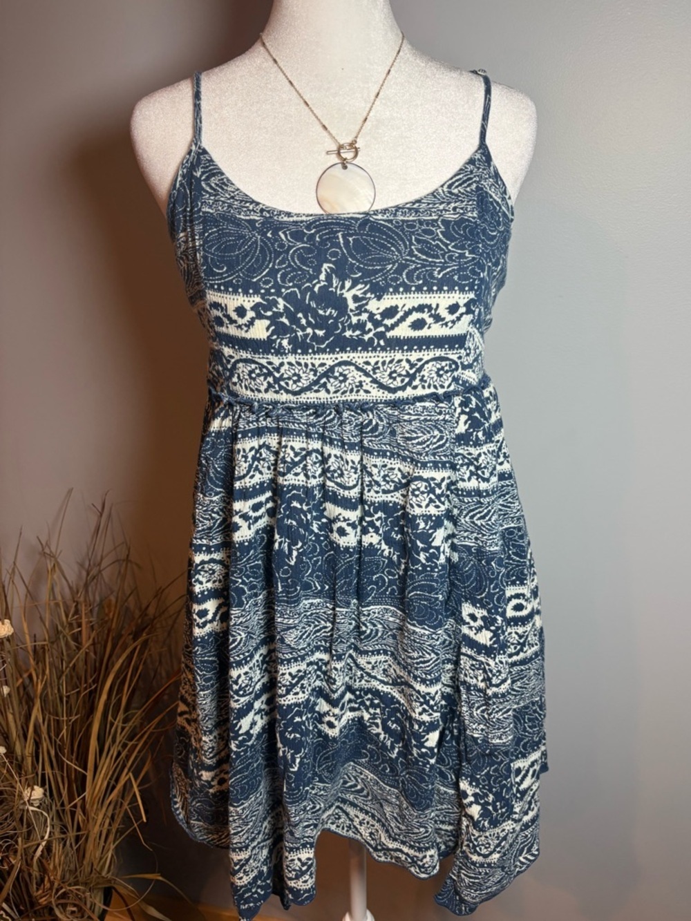 AE Blue Boho Print Dress Size M | Flowy Summer Mini